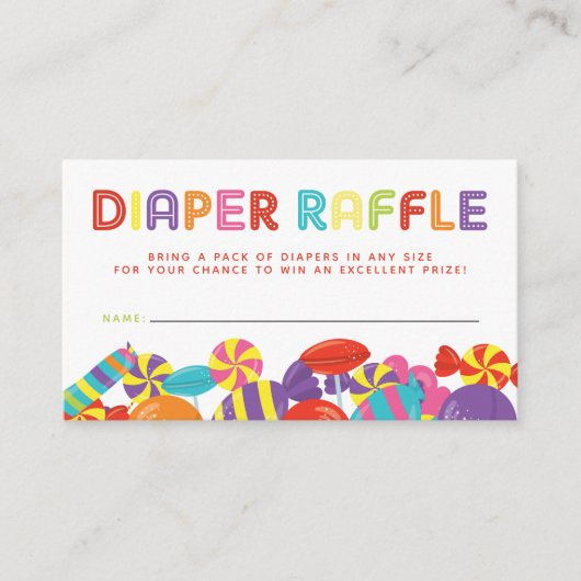 Kleurrijke Sweet Snoep Baby shower Luier Raffle Informatiekaartje (Voorkant)