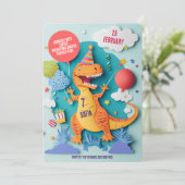 Kleurrijke T-Rex dinosaurus verjaardagsfeestje Kaart (Staand voorkant)