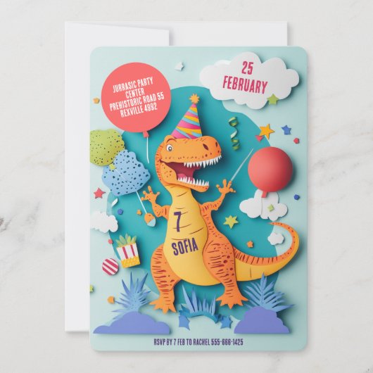 Kleurrijke T-Rex dinosaurus verjaardagsfeestje Kaart (Voorkant)