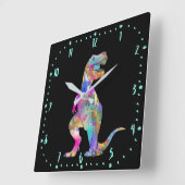 Kleurrijke T rex Scary Jurassic Dinosaur Art Vierkante Klok (Hoek)