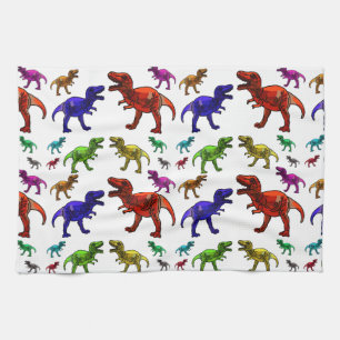 Kleurrijke T-Rex Theedoek