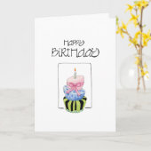 Kleurrijke taart Happy Birthday Kaart (Gele Bloem)