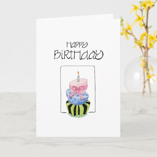 Kleurrijke taart Happy Birthday Kaart (Gele Bloem)