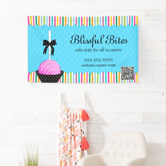 Kleurrijke taart Pop met QR-code Spandoek (Insitu)
