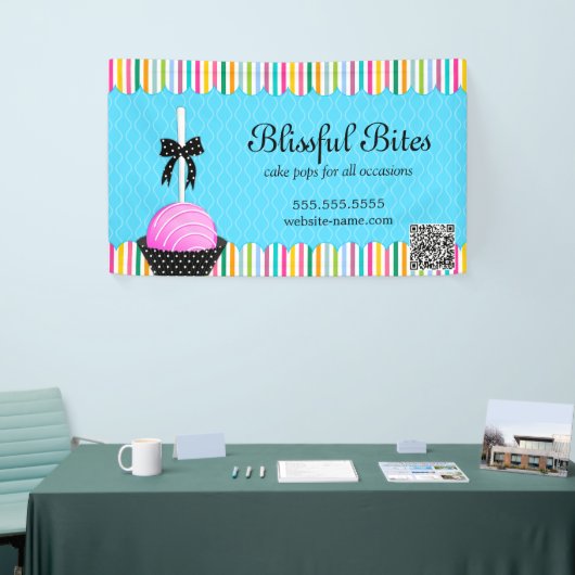 Kleurrijke taart Pop met QR-code Spandoek (Beurs)