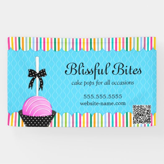 Kleurrijke taart Pop met QR-code Spandoek (Horizontaal)
