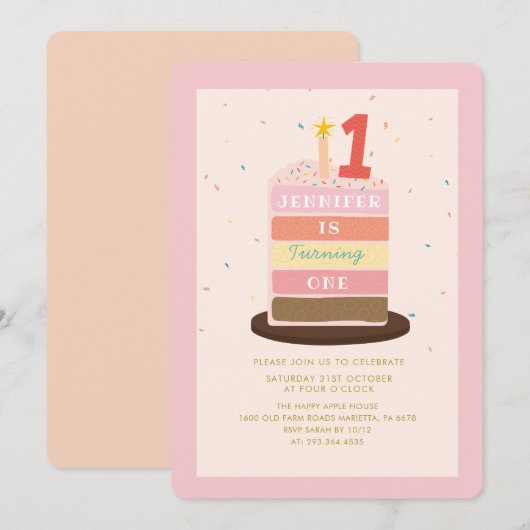 Kleurrijke taart Sparkle Baby draaien een verjaard Kaart (Voorkant / Achterkant)