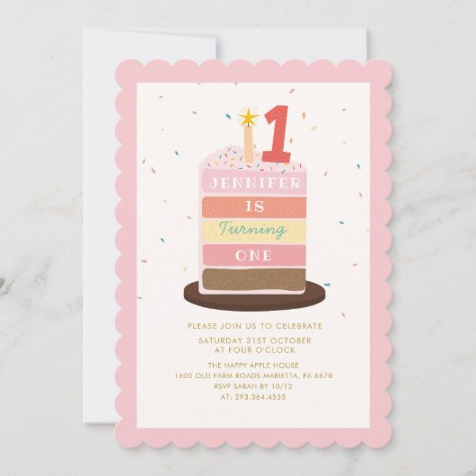 Kleurrijke taart Sparkle Baby draaien een verjaard Kaart (Voorkant)