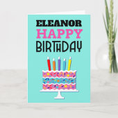 Kleurrijke taartkaarsen Naam Happy Birthday Kaart (Voorkant)