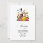 Kleurrijke Taco's en Tequila Fiesta bruiloft Kaart (Voorkant)