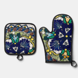 kleurrijke talavera aardewerk mexicaans blauw foto ovenwant & pannenlap set