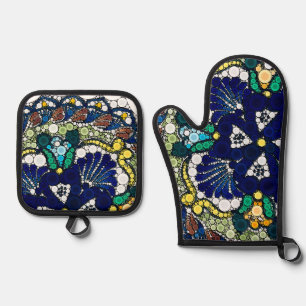 kleurrijke talavera aardewerk mexicaans blauw foto ovenwant & pannenlap set