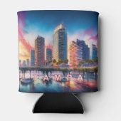 Kleurrijke Tampa Skyline Abstracte kunst Blikjeskoeler (Achterkant)