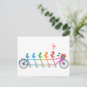 kleurrijke tandem fiets met schattige vogelfamilie briefkaart (Staand voorkant)