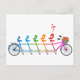 kleurrijke tandem fiets met schattige vogelfamilie briefkaart