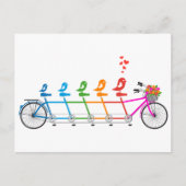 kleurrijke tandem fiets met schattige vogelfamilie briefkaart (Voorkant)