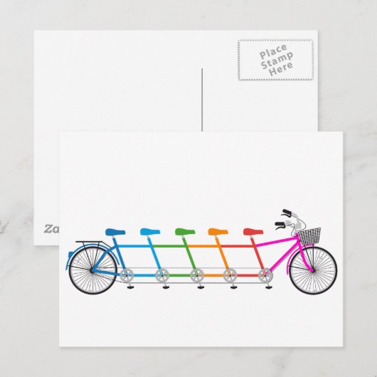 kleurrijke tandem fiets , teamfiets briefkaart (Voorkant / Achterkant)