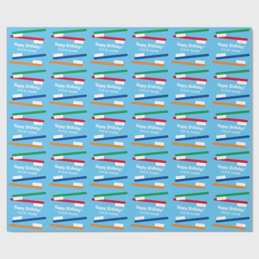 Kleurrijke tandenborstel patroon aangepaste verjaa cadeaupapier (Vlak)