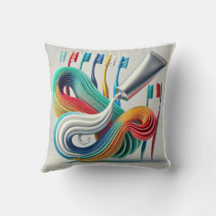 Kleurrijke Tandpasta & Tandenborstel Abstracte Kun Kussen