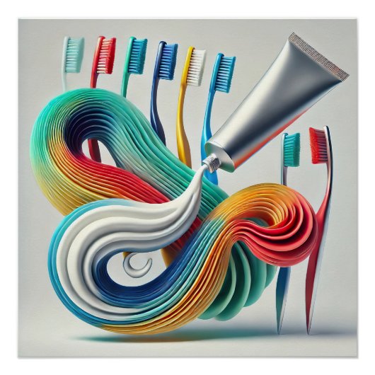 Kleurrijke Tandpasta & Tandenborstel Abstracte Kun Perfect Poster (Voorkant)