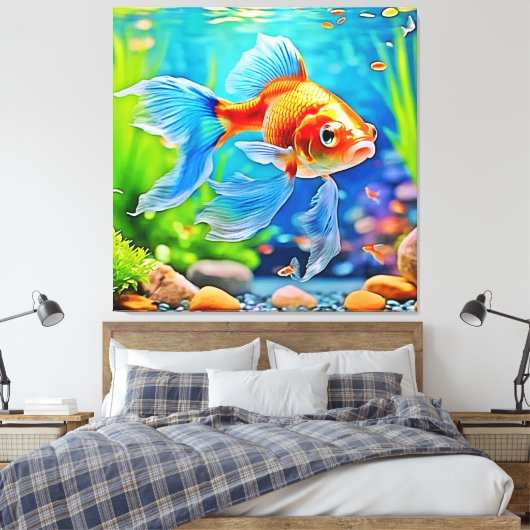 Kleurrijke tank goudvis ontwerp canvas afdruk (Insitu (Slaapkamer))