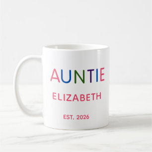 Kleurrijke tante gepersonaliseerde naam datum koff koffiemok
