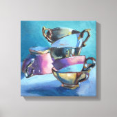 Kleurrijke tea cups olie schilder op canvas druk (Voorkant)