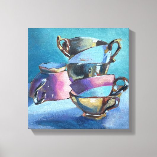 Kleurrijke tea cups olie schilder op canvas druk (Voorkant)