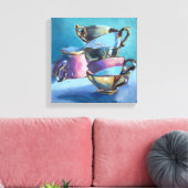 Kleurrijke tea cups olie schilder op canvas druk (Insitu (Woonkamer))
