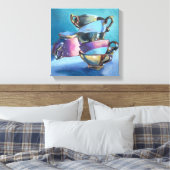 Kleurrijke tea cups olie schilder op canvas druk (Insitu (Slaapkamer))