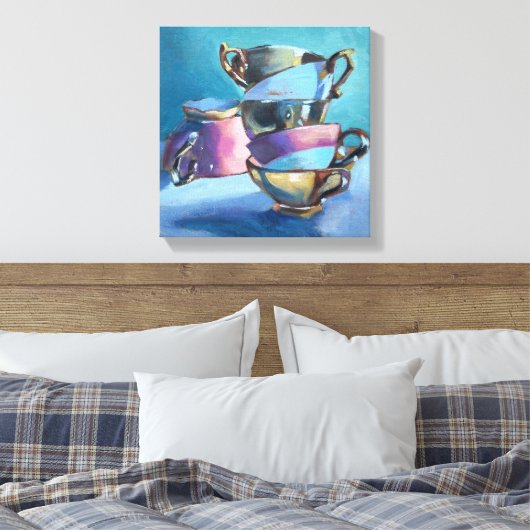Kleurrijke tea cups olie schilder op canvas druk (Insitu (Slaapkamer))