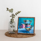 Kleurrijke tea cups olie schilder op canvas druk