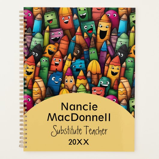Kleurrijke Teacher Cartoon Pen Pattern Planner (Voorkant)