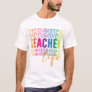 Kleurrijke Teacher Life Rainbow Design T-shirt