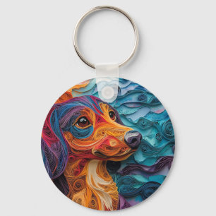 Kleurrijke teckel hond portret sleutelhanger