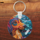 Kleurrijke teckel hond portret sleutelhanger (Achterkant)