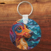 Kleurrijke teckel hond portret sleutelhanger (Voorkant)
