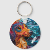 Kleurrijke teckel hond portret sleutelhanger (Achterkant)