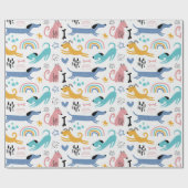 Kleurrijke teckel vrienden cadeaupapier (Vlak)