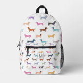 Kleurrijke Teckels Worst Honden Patroon Monogram Bedrukte Rugzak (Voorkant)