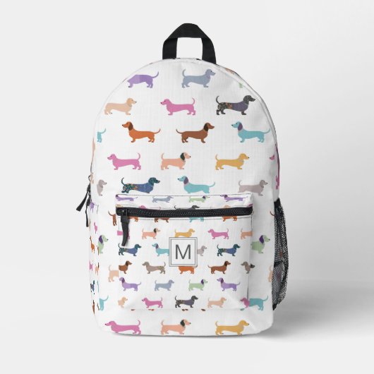 Kleurrijke Teckels Worst Honden Patroon Monogram Bedrukte Rugzak (Voorkant)