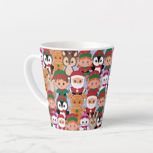 Kleurrijke Teddy Kerstmis met veel professionals Latte Mok (Linkerhoek)