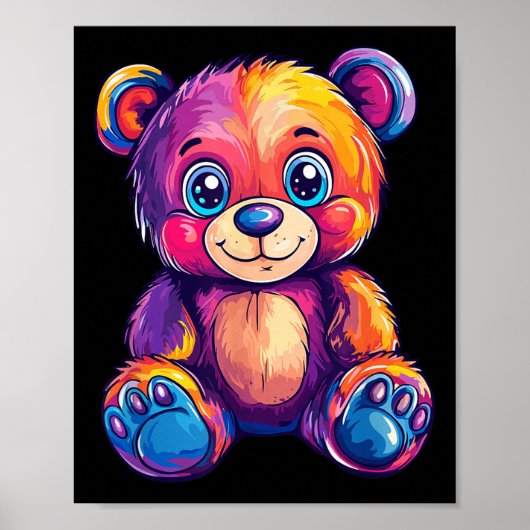 Kleurrijke teddybeer met grote ogen poster (Voorkant)
