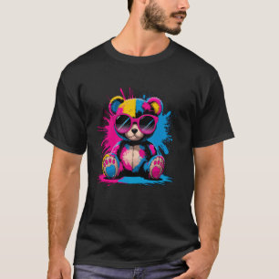 Kleurrijke teddybeer met zonnebril t-shirt