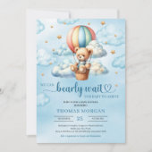 Kleurrijke teddybeer wacht op Boy Baby shower Kaart (Voorkant)