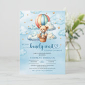 Kleurrijke teddybeer wacht op Boy Baby shower Kaart (Staand voorkant)