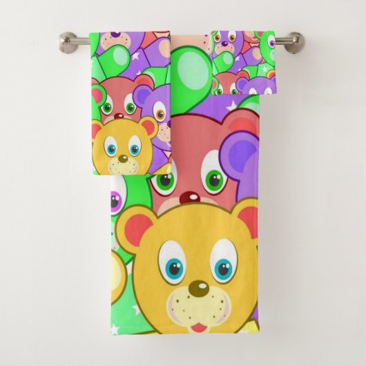 Kleurrijke teddyberen badkamer handdoek sets (Insitu)