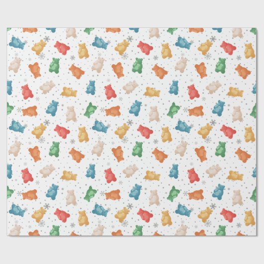 Kleurrijke teddyberen en sneeuwvlokken inpakpapier (Vlak)