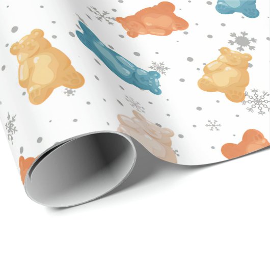 Kleurrijke teddyberen en sneeuwvlokken inpakpapier (Rol Hoek)