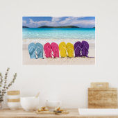 Kleurrijke Teenslippers in de zand Poster (Keuken)